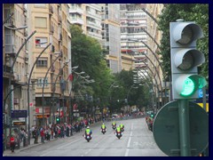 Murcia City Centre South part - Police motorcycles clear the way for the bikes at Gran Via EFS. An unexpected event!